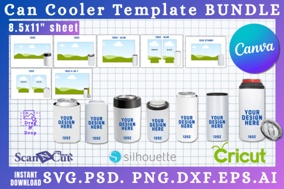 Download 7pc Can Cooler Coozie Template Bundle - Can cooler Collection
