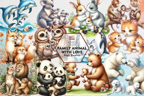 Download Family Animal with Love Clipart PNG - Premium Bundle