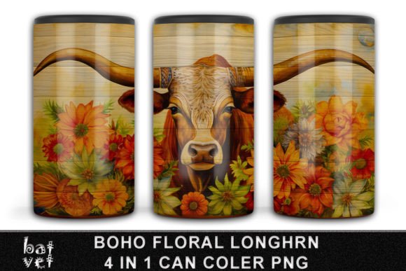 Download Boho Floral Longhorn Can Cooler Design - Can cooler Collection
