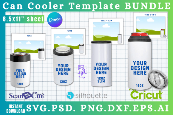 Download 4pc Can Cooler Coozie Template Bundle - Can cooler Collection