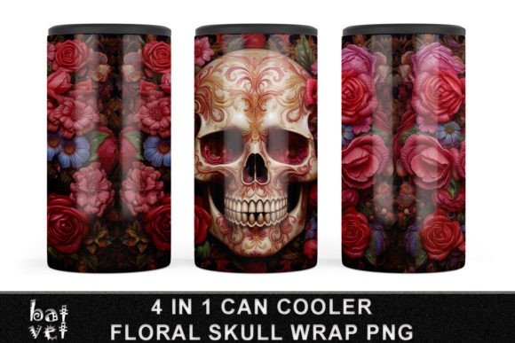 Download Floral Skull Can Cooler Sublimation PNG - Can cooler Collection